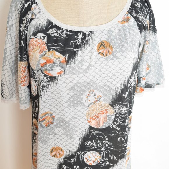 vintage 70s nightgown lingerie dress ASIAN print flutter hippie boho mini M - Picture 4 of 7